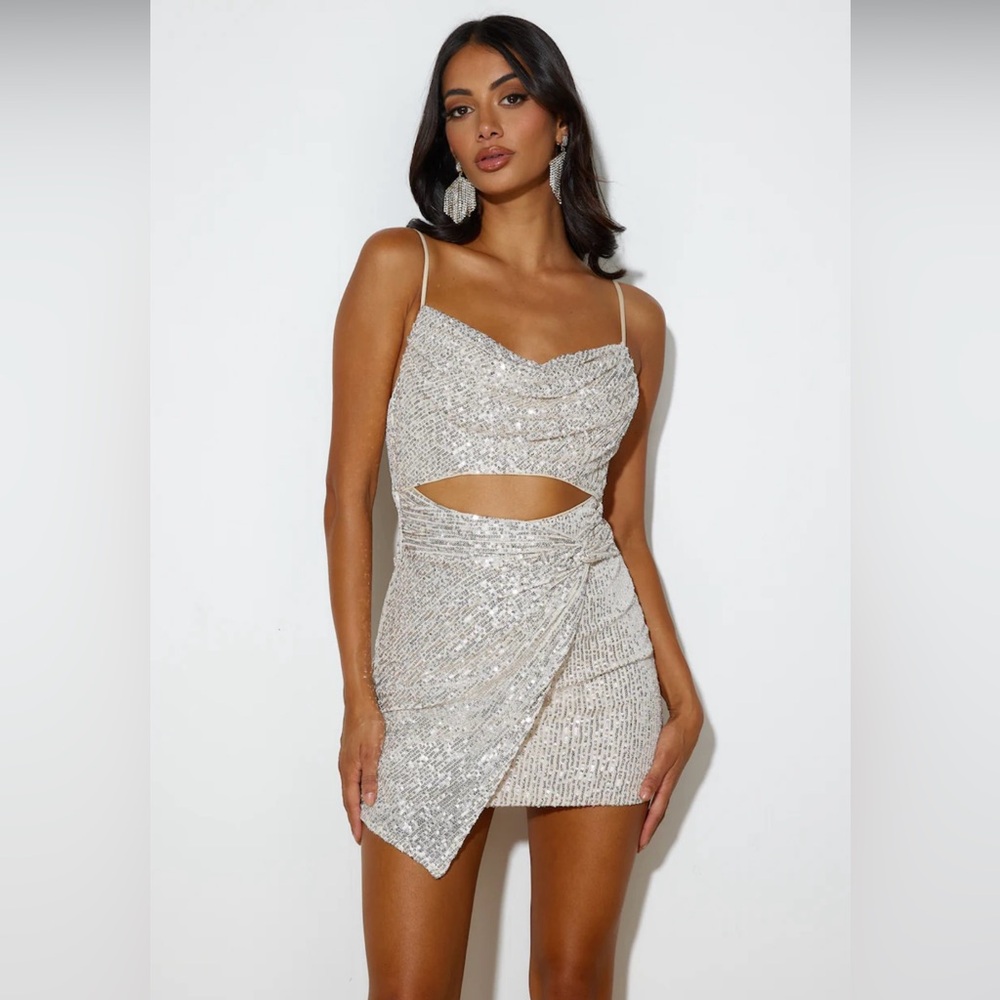 Windsor Silver Sequin Asymmetrical Mini Dress